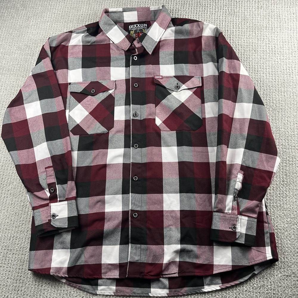 Dixxon Southpaw Long Sleeve Flannel Plaid Shirt Red Black White Mens 5XL